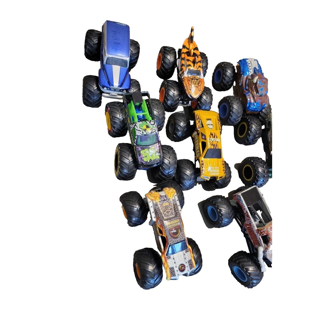 Monster Jam Trucks Lot Hot Wheels Etc... Tiger Shark Grave digger etc.. 8pc